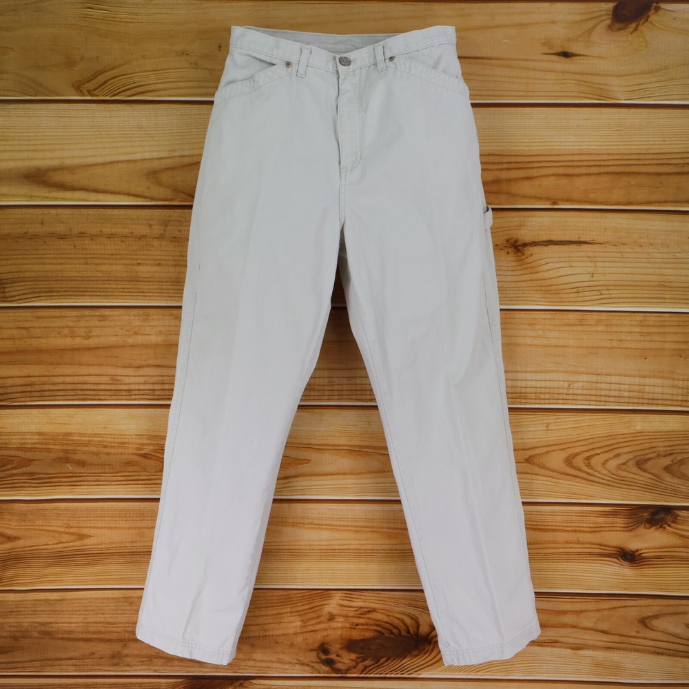 Bill Blass Pants Hight Rise Straight Leg Women Sz 10 Stone Ivory Cotton Pockets